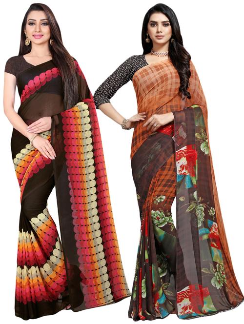 multi colored georgette combos saree with blouse - 16426202 - Very Small Image - 1