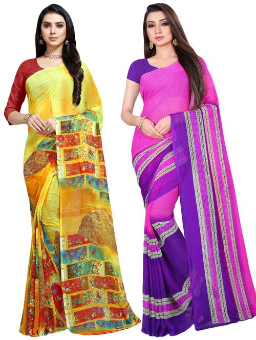 multi colored georgette combos saree with blouse - 16426224 - Very Small Image - 1