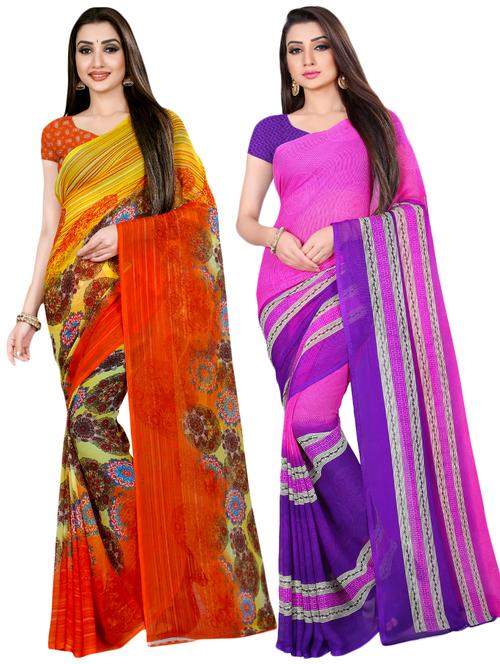 multi colored georgette combos saree with blouse - 16426229 - Very Small Image - 1