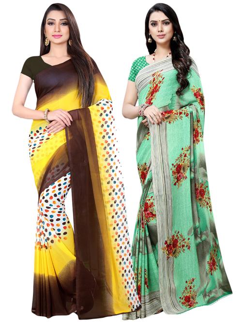 multi colored georgette combos saree with blouse - 16426233 - Very Small Image - 1