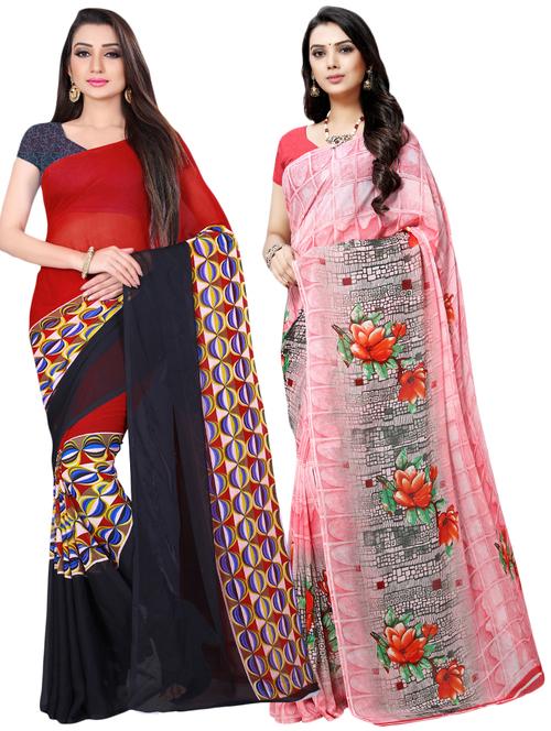 multi colored georgette combos saree with blouse - 16426252 - Very Small Image - 1