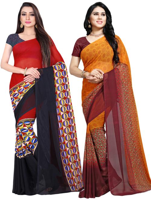 multi colored georgette combos saree with blouse - 16426267 - Very Small Image - 1