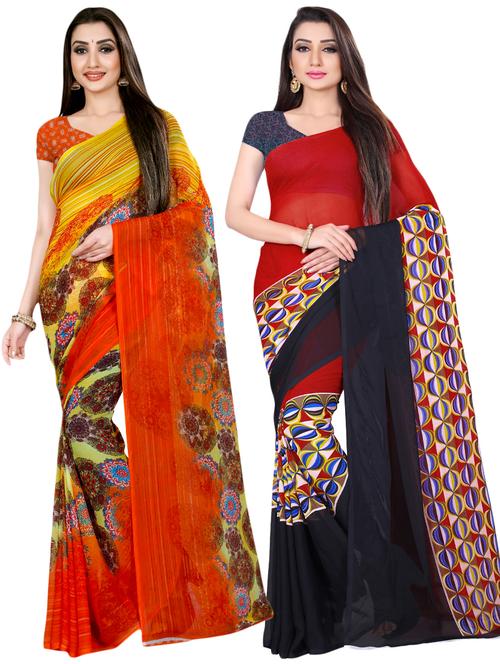 multi colored georgette combos saree with blouse - 16426269 - Very Small Image - 1