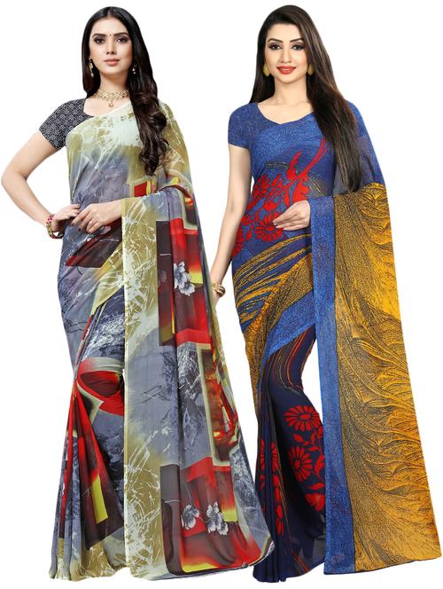 multi colored georgette combos saree with blouse - 16426279 - Very Small Image - 1