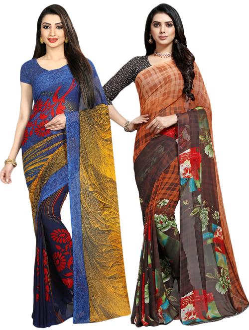 multi colored georgette combos saree with blouse - 16426282 - Very Small Image - 1