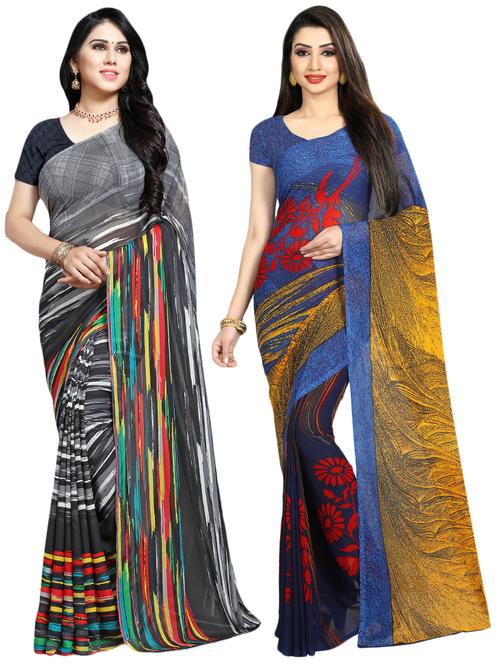 multi colored georgette combos saree with blouse - 16426283 - Very Small Image - 1