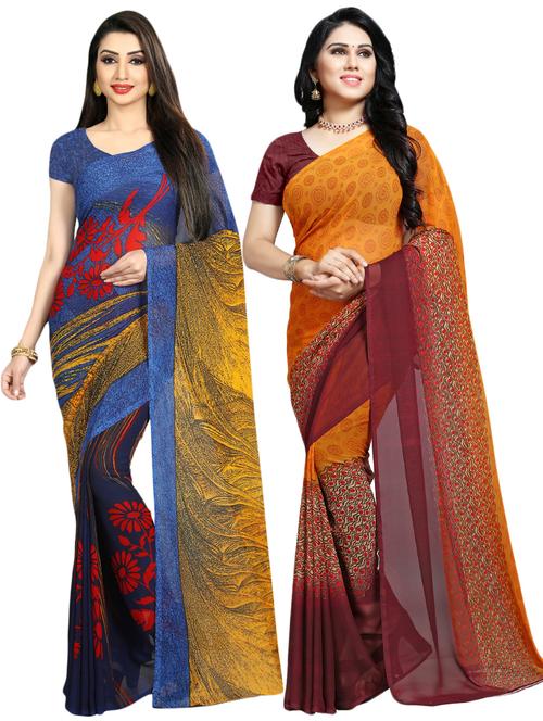 multi colored georgette combos saree with blouse - 16426287 - Very Small Image - 1