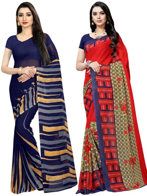 multi colored georgette combos saree with blouse - 16426294 - Very Small Image - 1