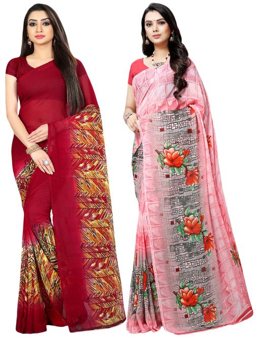 set of 2 multicolor printed saree combo with blouse - 16426312 - Very Small Image - 1