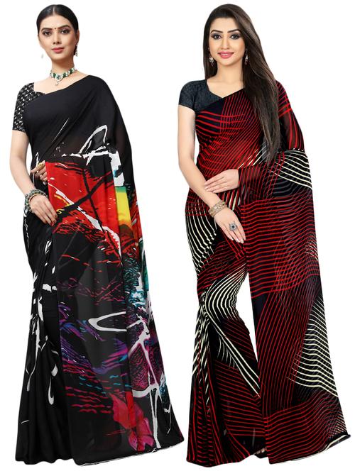 set of 2 multicolor printed saree combo with blouse - 16426336 - Very Small Image - 1