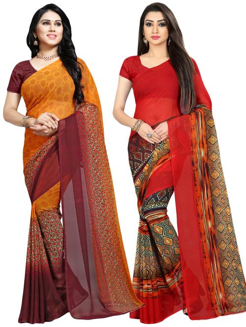 multi colored georgette combos saree with blouse - 16426367 - Very Small Image - 1