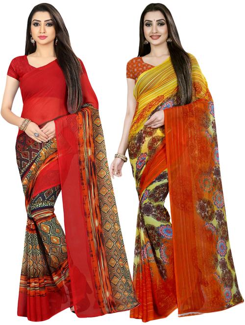 multi colored georgette combos saree with blouse - 16426369 - Very Small Image - 1