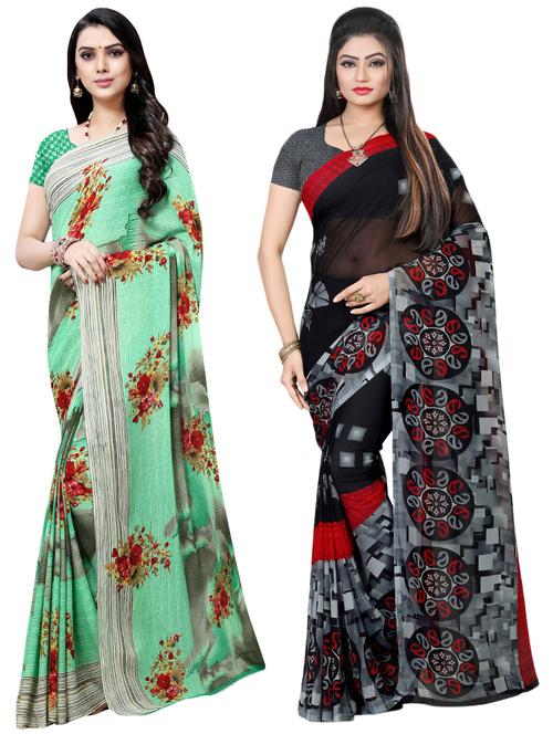 multi colored georgette combos saree - 16426373 - Very Small Image - 1