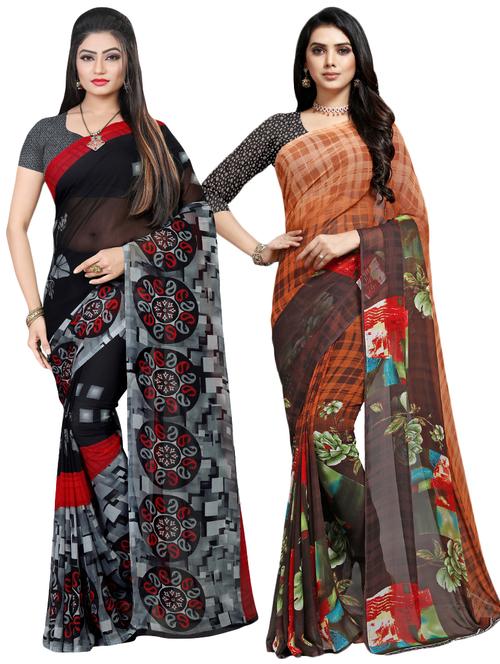 set of 2 multicolor printed saree combo - 16426382 - Very Small Image - 1