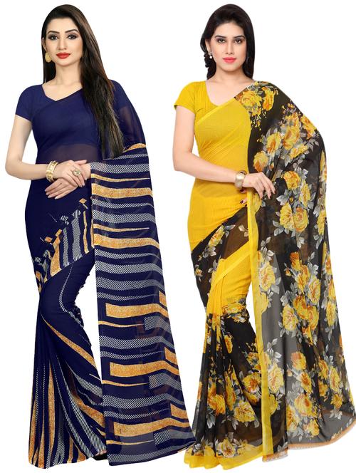 set of 2 multicolor printed saree combo - 16426401 - Very Small Image - 1