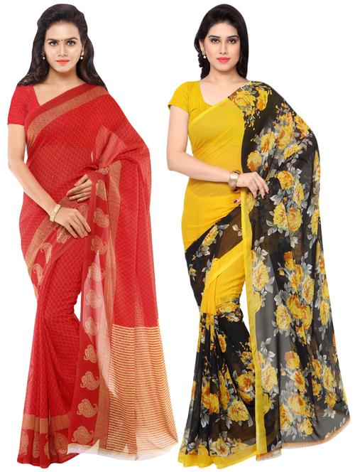 set of 2 multicolor printed saree combo - 16426439 - Very Small Image - 1