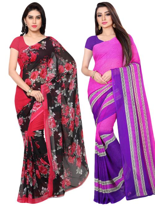 set of 2 multicolor printed saree combo - 16426452 - Very Small Image - 1