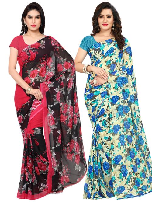 set of 2 multicolor printed saree combo - 16426465 - Very Small Image - 1