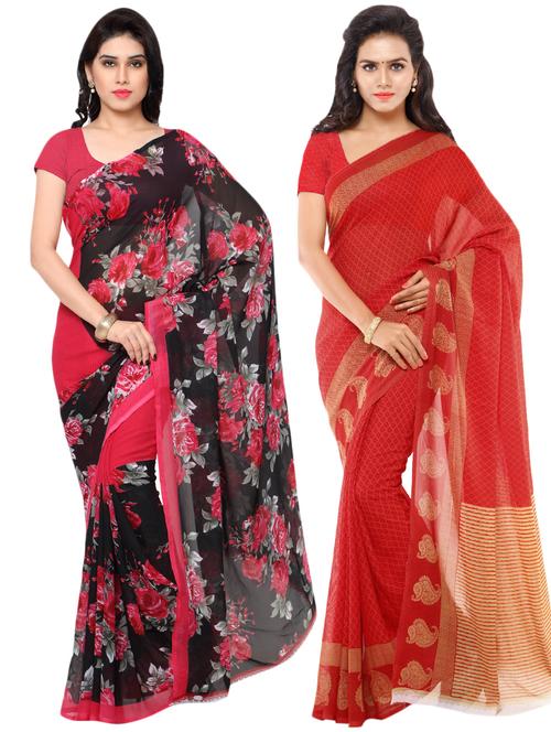 set of 2 multicolor printed saree combo - 16426494 - Very Small Image - 1