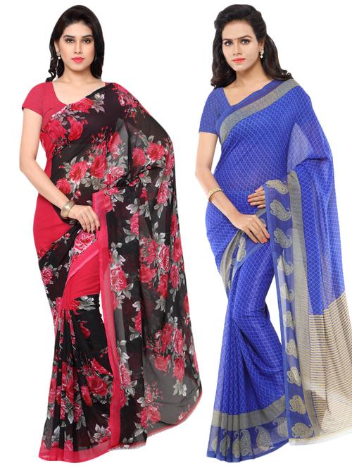 set of 2 multicolor printed saree combo - 16426495 - Very Small Image - 1