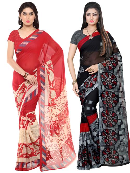 set of 2 multicolor printed saree combo - 16426516 - Very Small Image - 1