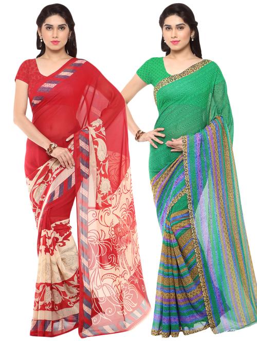 set of 2 multicolor printed saree combo - 16426552 - Very Small Image - 1
