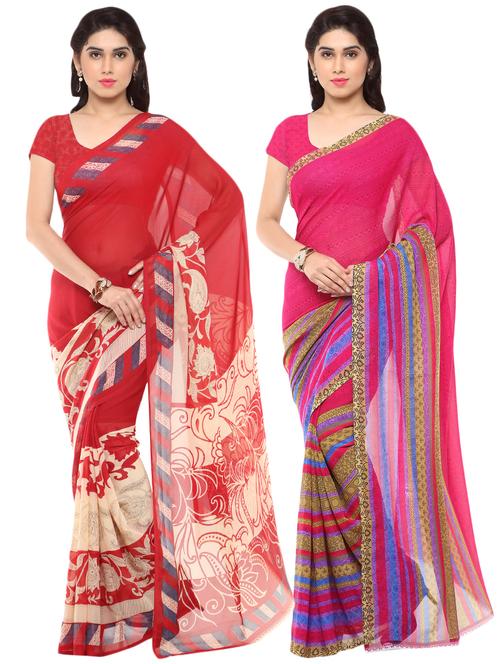 set of 2 multicolor printed saree combo with blouse - 16426553 - Very Small Image - 1