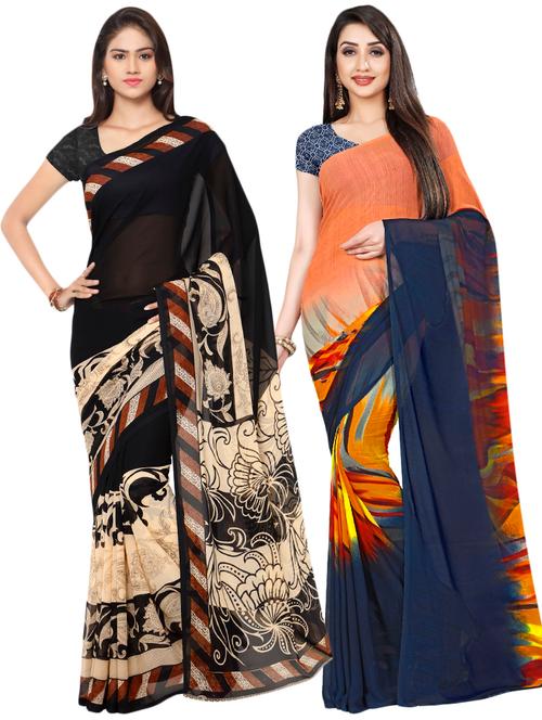 set of 2 multicolor printed saree combo - 16426562 - Very Small Image - 1