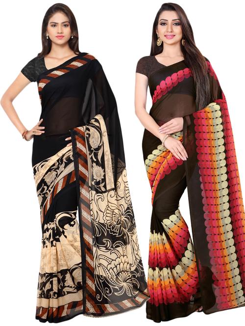 set of 2 multicolor printed saree combo with blouse - 16426564 - Very Small Image - 1