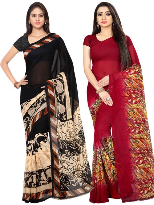 set of 2 multicolor printed saree combo - 16426570 - Very Small Image - 1