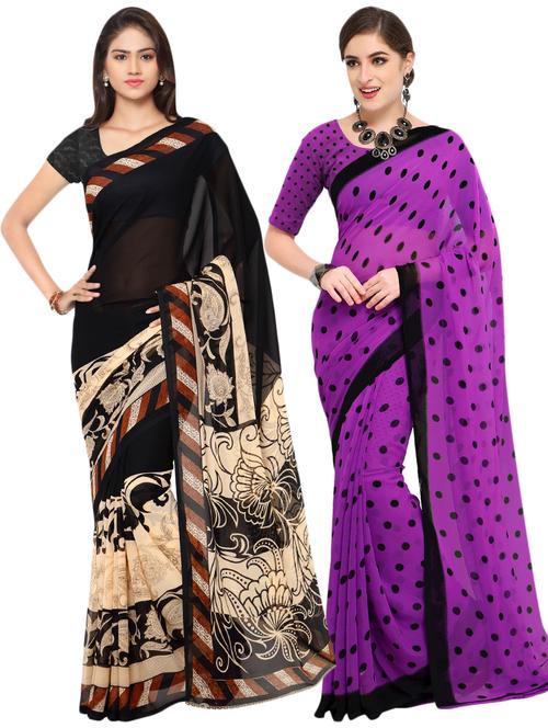 set of 2 multicolor printed saree combo - 16426574 - Very Small Image - 1