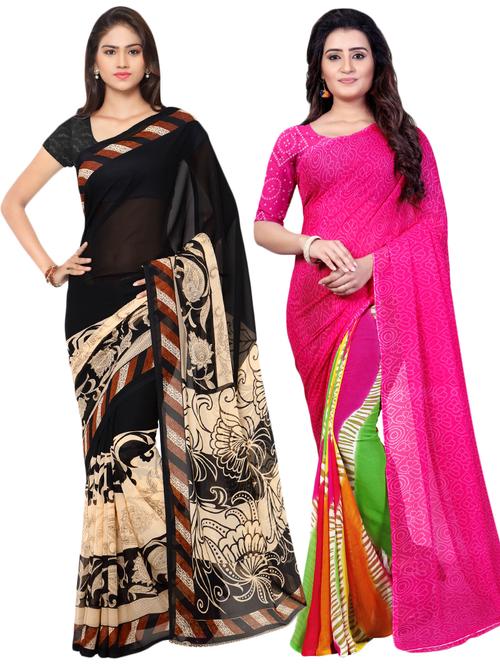 set of 2 multicolor printed saree combo - 16426586 - Very Small Image - 1