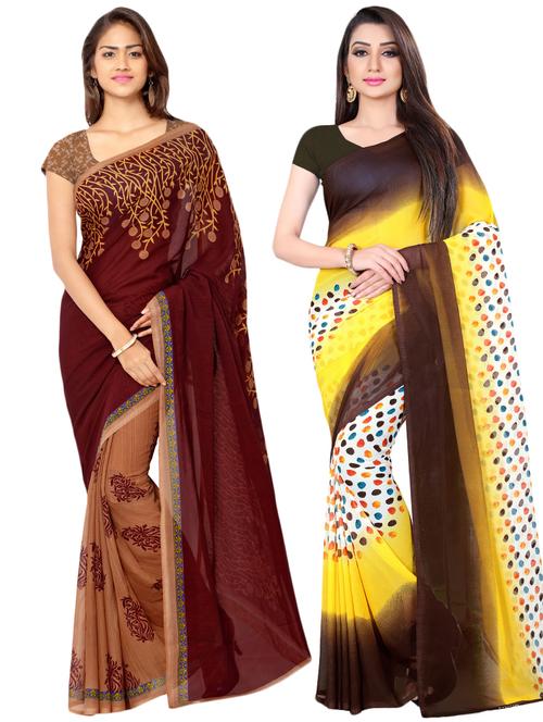 set of 2 multicolor printed saree combo - 16426635 - Very Small Image - 1
