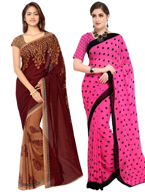 set of 2 multicolor printed saree combo - 16426646 - Very Small Image - 1