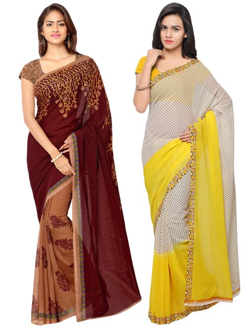 set of 2 multicolor printed saree combo - 16426666 - Very Small Image - 1