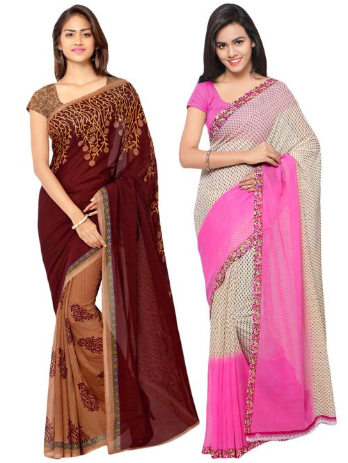 set of 2 multicolor printed saree combo - 16426667 - Very Small Image - 1