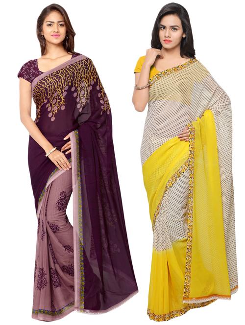 set of 2 multicolor printed saree combo - 16426720 - Very Small Image - 1