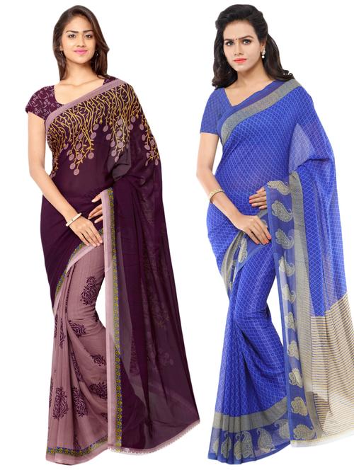 set of 2 multicolor printed saree combo - 16426727 - Very Small Image - 1