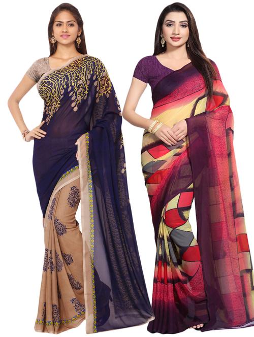 set of 2 multicolor printed saree combo - 16426738 - Very Small Image - 1