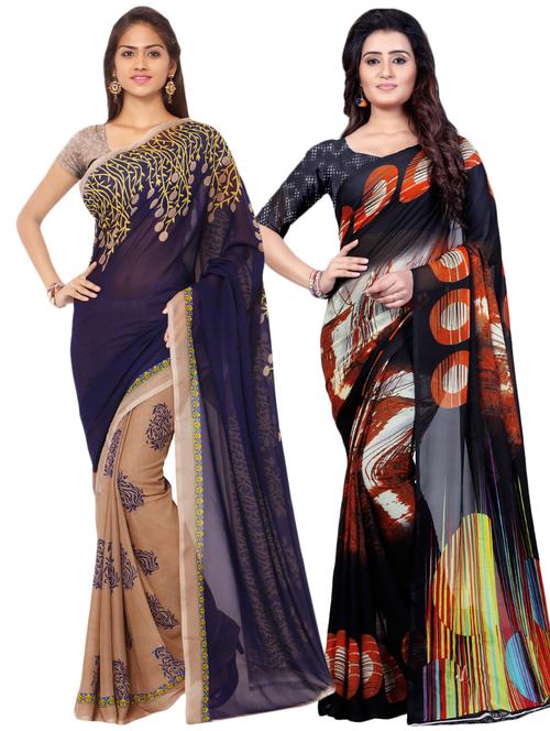 set of 2 multicolor printed saree combo - 16426746 - Very Small Image - 1