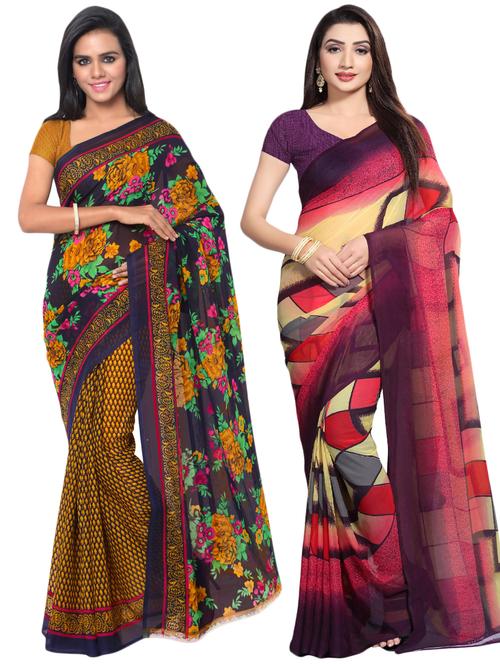 set of 2 multicolor printed saree combo - 16426752 - Very Small Image - 1