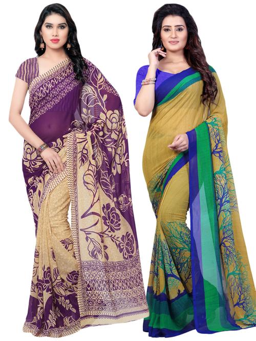 set of 2 multicolor printed saree combo - 16426774 - Very Small Image - 1