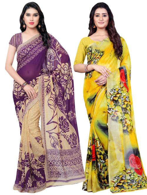 set of 2 multicolor printed saree combo - 16426775 - Very Small Image - 1