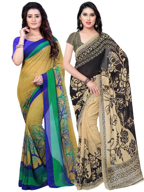 set of 2 multicolor printed saree combo - 16426805 - Very Small Image - 1