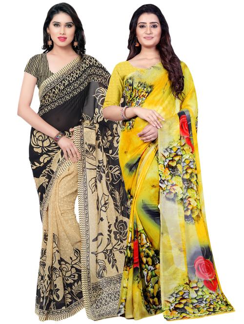 set of 2 multicolor printed saree combo - 16426806 - Very Small Image - 1