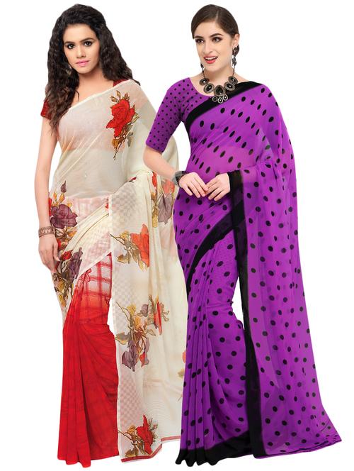 set of 2 multicolor printed saree combo - 16426811 - Very Small Image - 1
