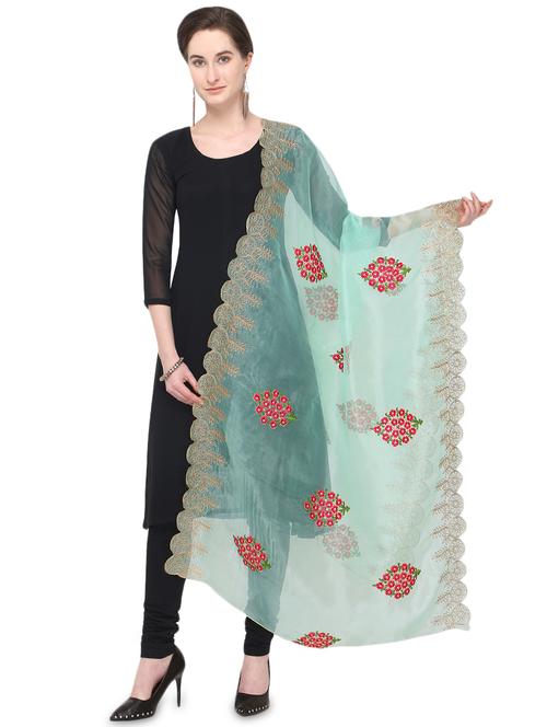 turquoise organza dupatta - 16427362 - Very Small Image - 1