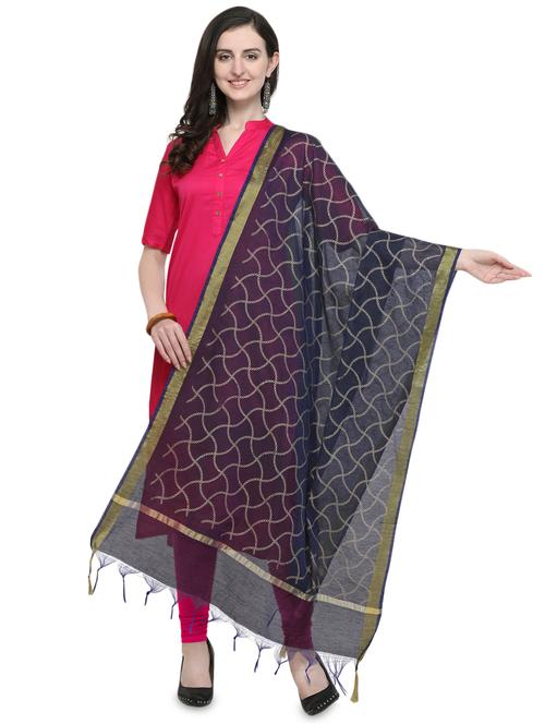navy cotton blend dupatta - 16427367 - Very Small Image - 1