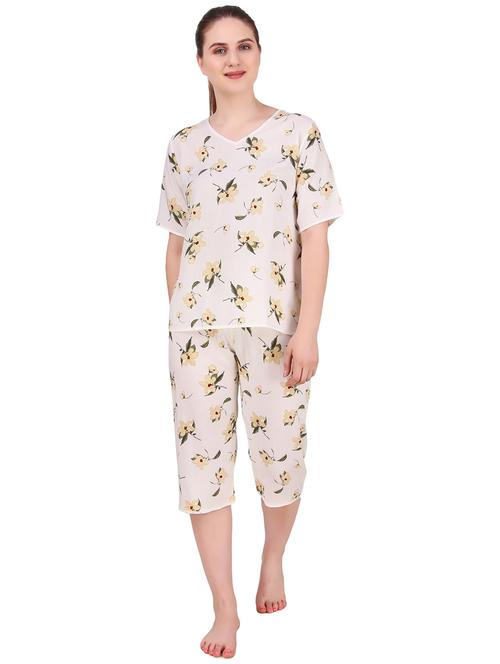 v- neck floral top & capri nightwear set - 16427445 - Very Small Image - 1