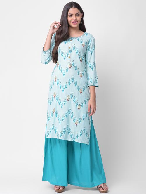 ikat printed kurta palazzo set - 16428353 - Very Small Image - 1